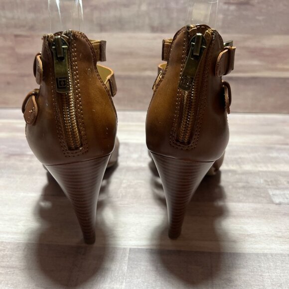 Liz Claiborne Brown Strappy Open-Toe Heels With Back Zipper Closure 7M - Picture 8 of 13